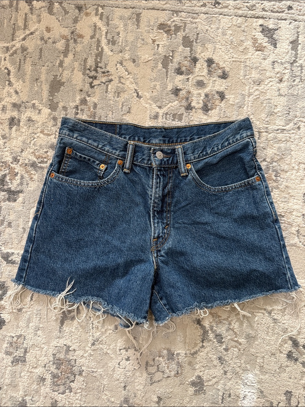 Levi's Dark Blue Raw Hem Denim Shorts